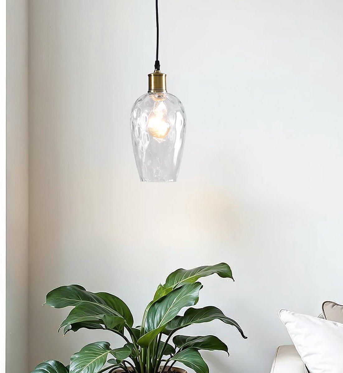 1-lichts hanglamp Verona transparant - langwerpig glas bolling