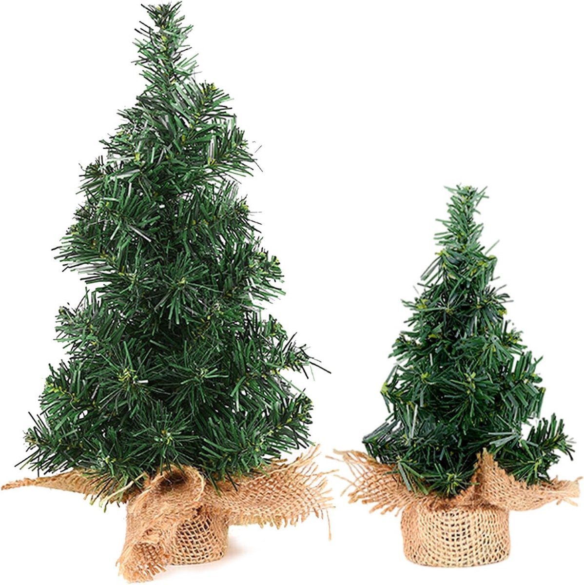 2 Pieces Artificial Christmas Tree Small 20cm and 30cm - Linen Base for Bedroom - Window - Fireplace - Desktop Christmas Tree Decoration