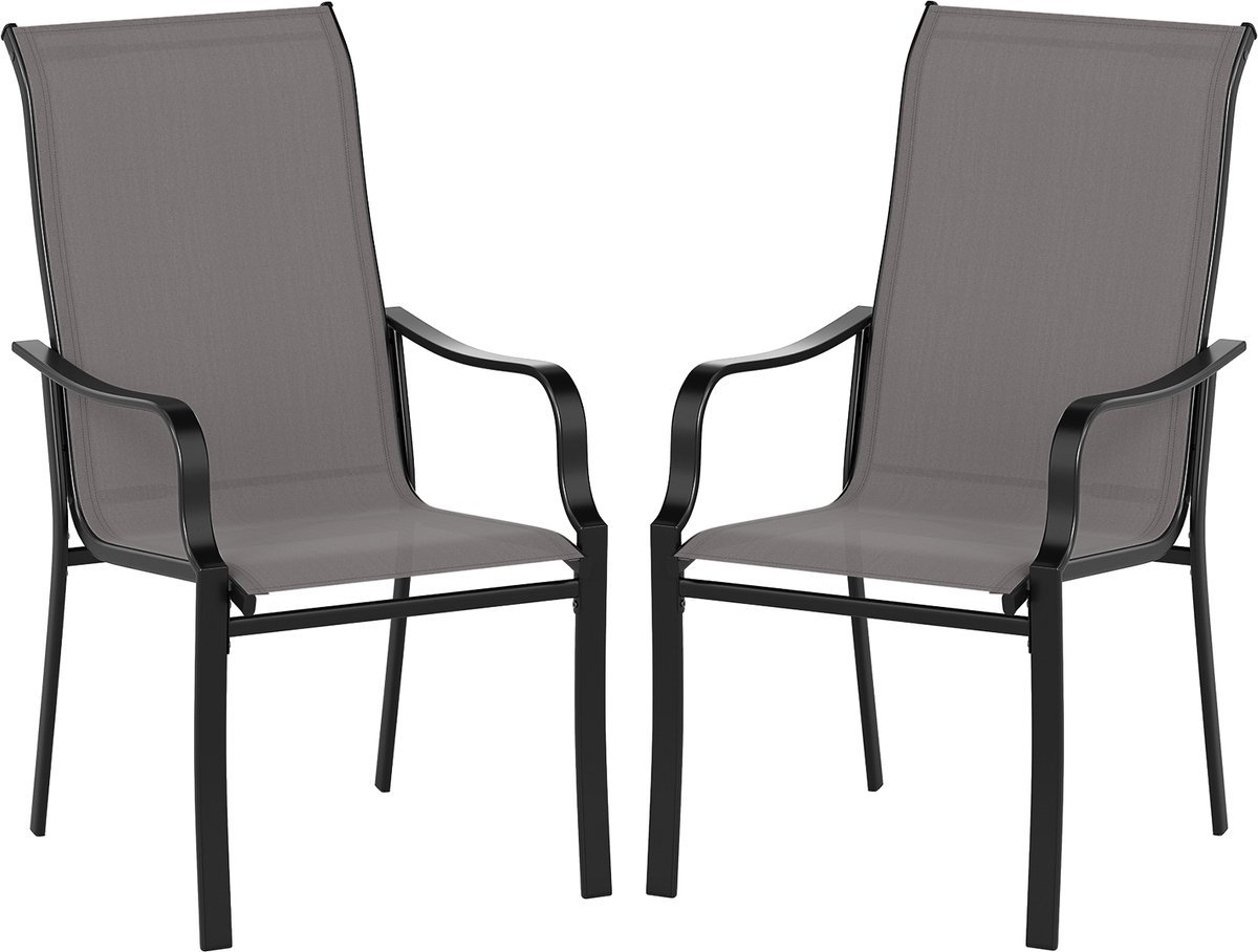 2-delige set Tuinstoelen met Hoge Rugleuning tot 150 kg Belastbaar Terrasstoelen Grijs