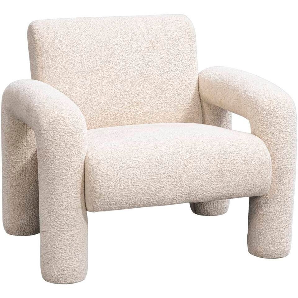 25% korting - Leen Bakker - Fauteuil Puck - Stof - Crème - 78x88x85 Cm