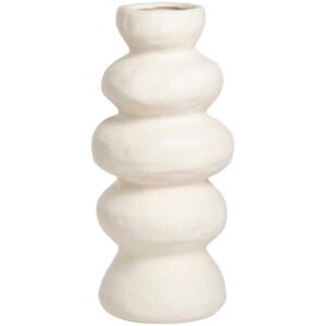 25% korting - Leen Bakker - Vaas Bobbie - Off-white - 30,8xØ13, 5 Cm - Keramiek - Crème - H30.5 Cm