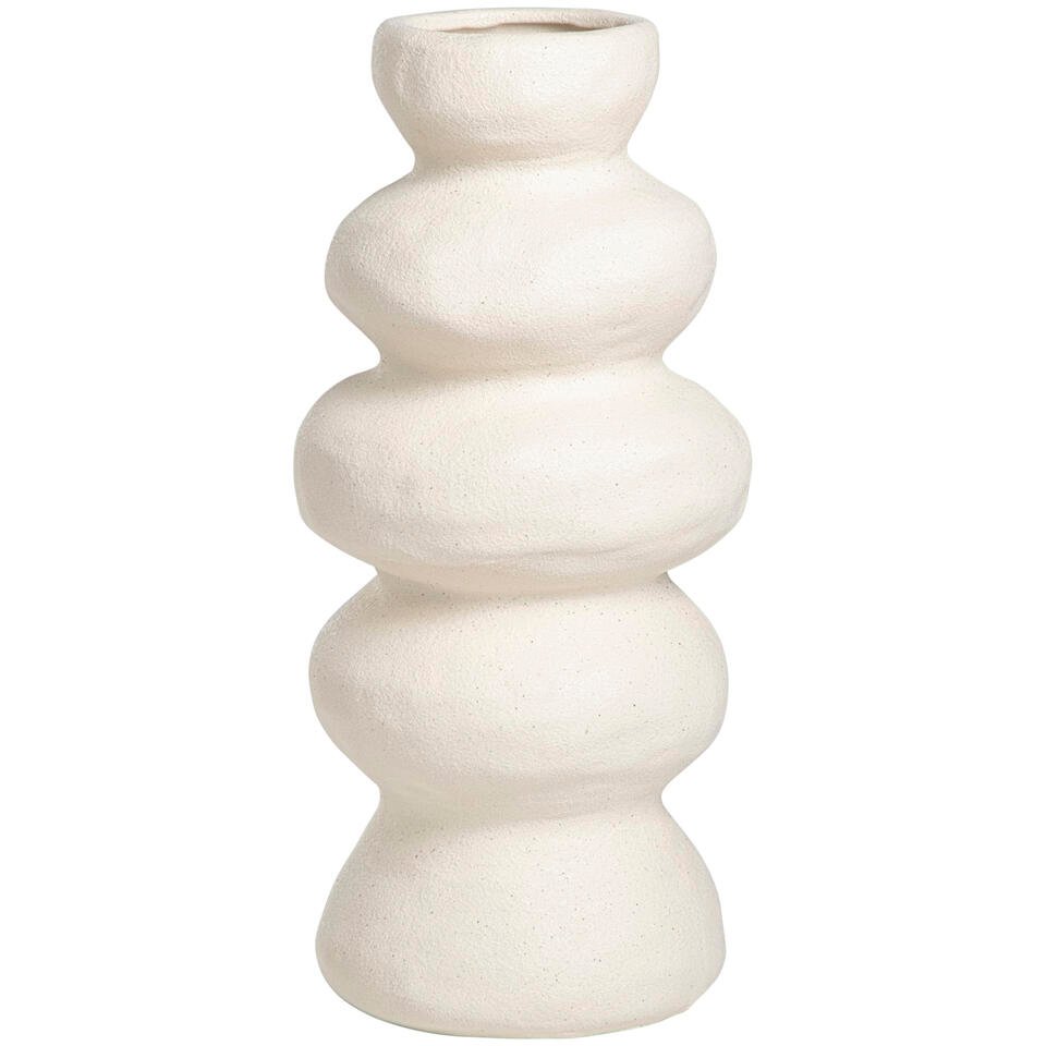 25% korting - Leen Bakker - Vaas Bobbie - Off-white - 30,8xØ13, 5 Cm - Keramiek - Crème - H30.5 Cm