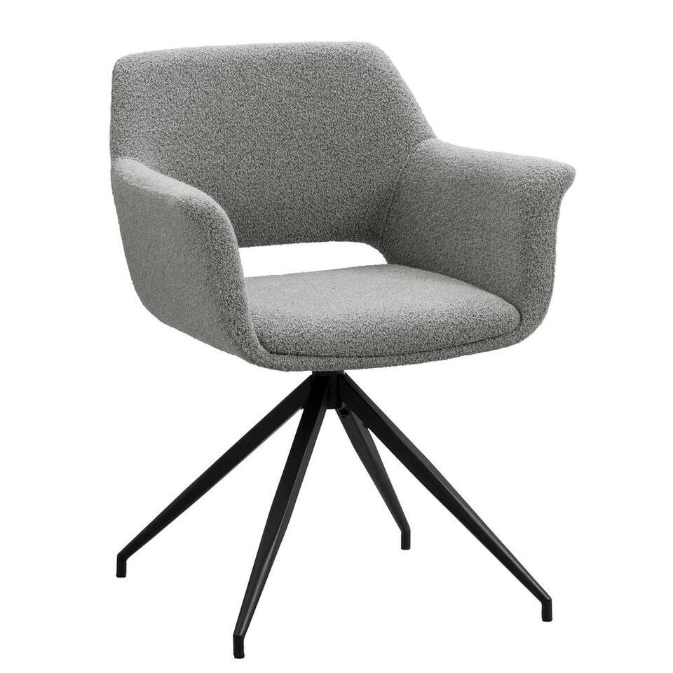 2e Halve Prijs Leen Bakker - Eetkamerstoel Belle - Stof - Stof/Metaal - Grijs - 61x62x82 Cm