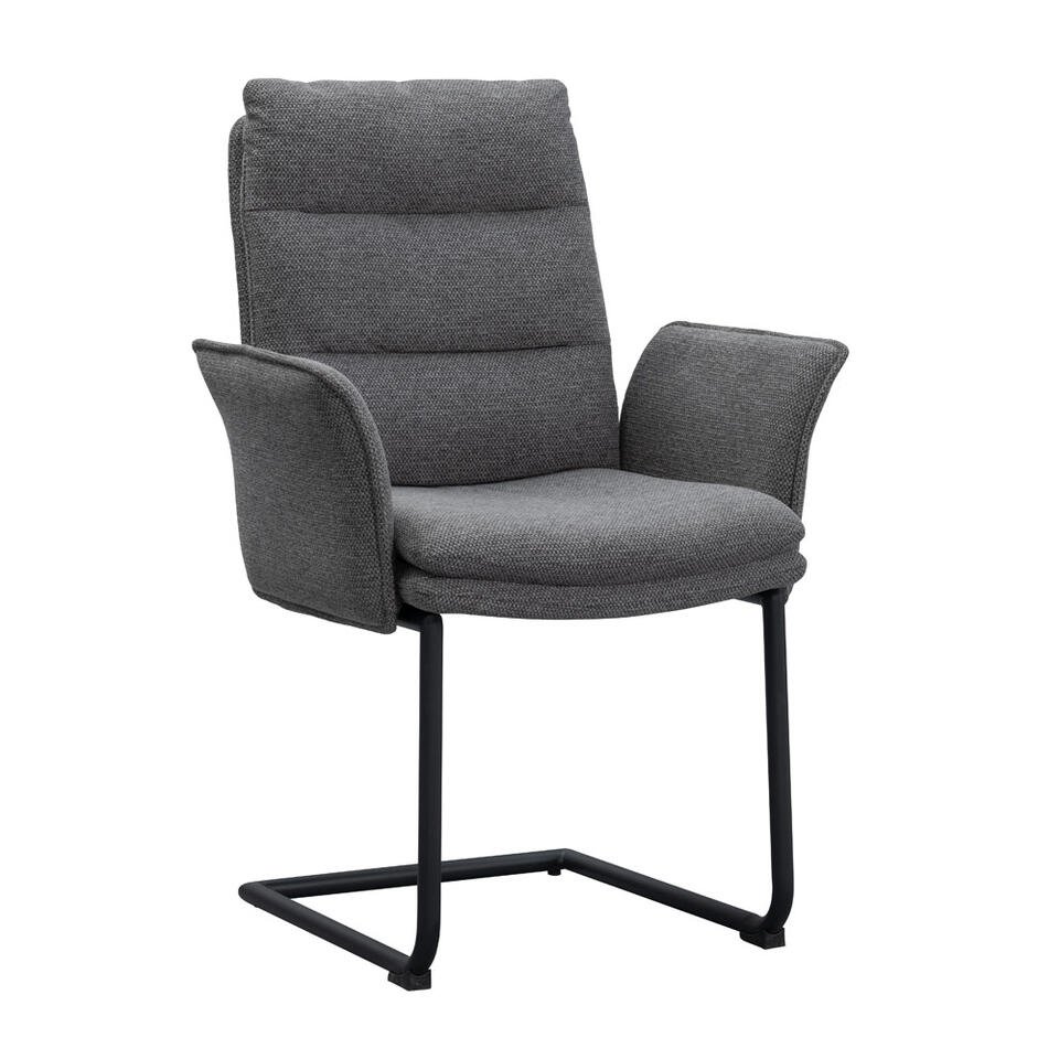 2e Halve Prijs Leen Bakker - Eetkamerstoel Evi - Antraciet - Stof - Grijs - 64x64.5x97 Cm