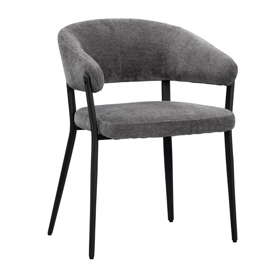 2e Halve Prijs Leen Bakker - Eetkamerstoel Liv - Antraciet - Stof - Grijs - 58x59x77 Cm