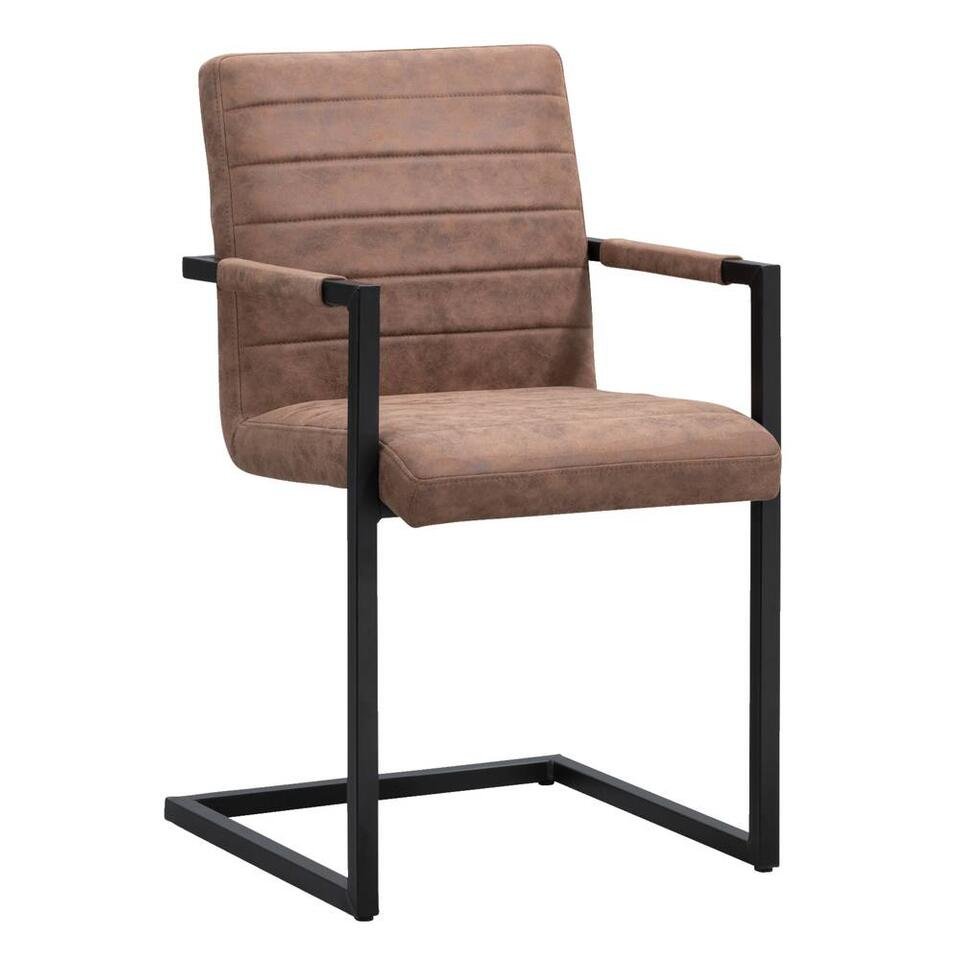 2e Halve Prijs Leen Bakker - Eetkamerstoel Lizzy - Met Armleuningen - Cognac - Polyester - Bruin