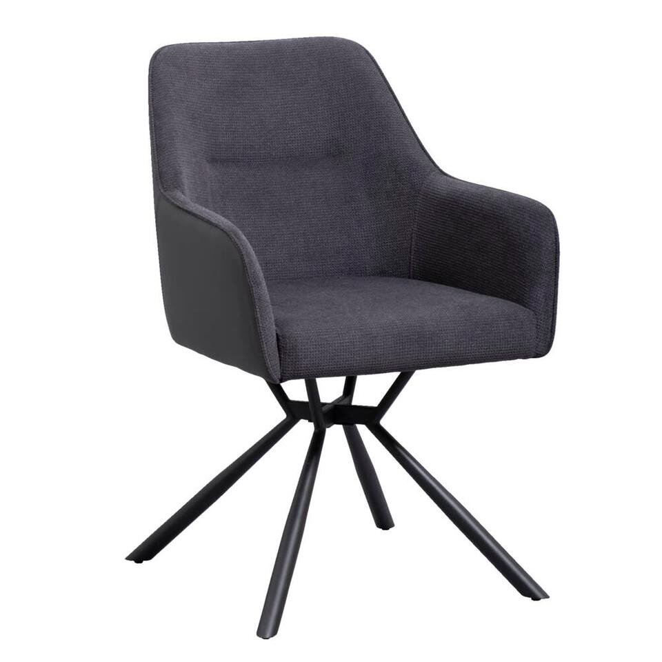 2e Halve Prijs Leen Bakker - Eetkamerstoel Saar - Antraciet - Stof - Grijs - 62.5x58x88 Cm