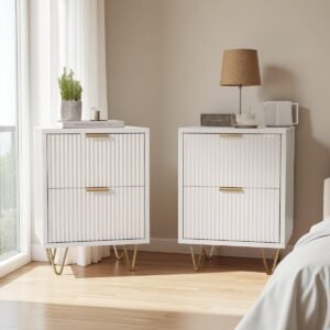 2x Nachtkastje 55x40x40 cm | 2 Laden | Geschikt voor Boxspringbed | Wit | Bedside, Bijzettafel & Telefontafel