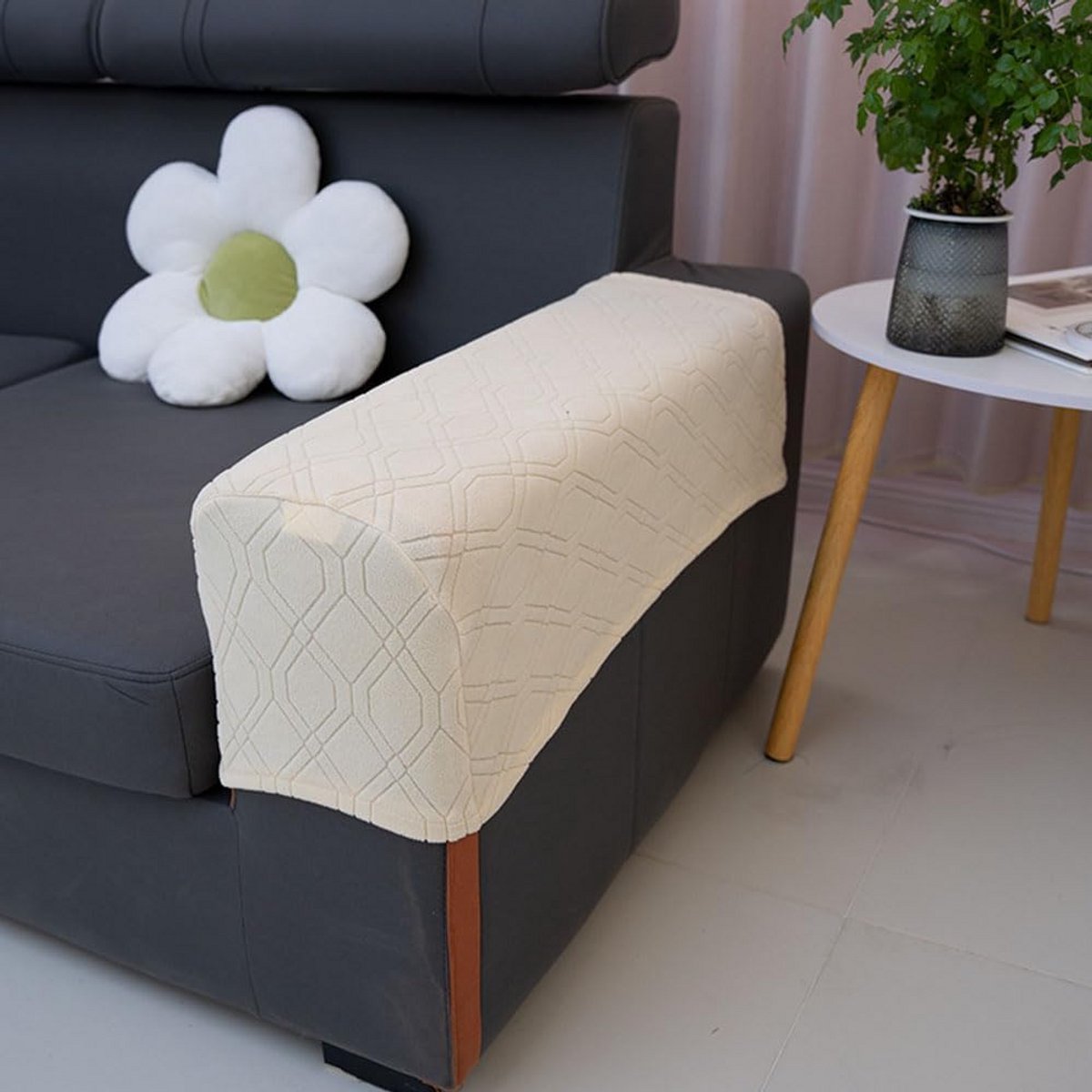 2x Universele Stretch Armleuninghoezen Bank en Fauteuil - Beige