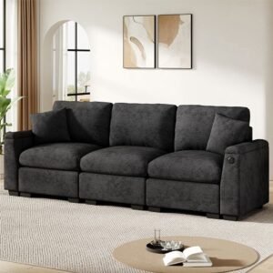 3-Zits Bank - Hoekbank - Slaapbank - Loveseat - Zetel - Inklapbare Tafel - Opbergruimte - Grijs - Ruimtebesparend Ontwerp - Katoen Bamboe Bekleding