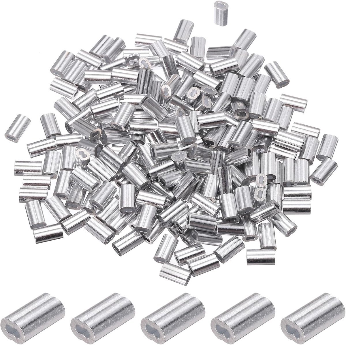 3/64"/1.2mm Aluminium Shrinking Loop Sleeves - 200pcs Kabel Crimp Ferrules - Draad Touw Sleeve Lussen voor Rigging en Railing - Zilverkleurig