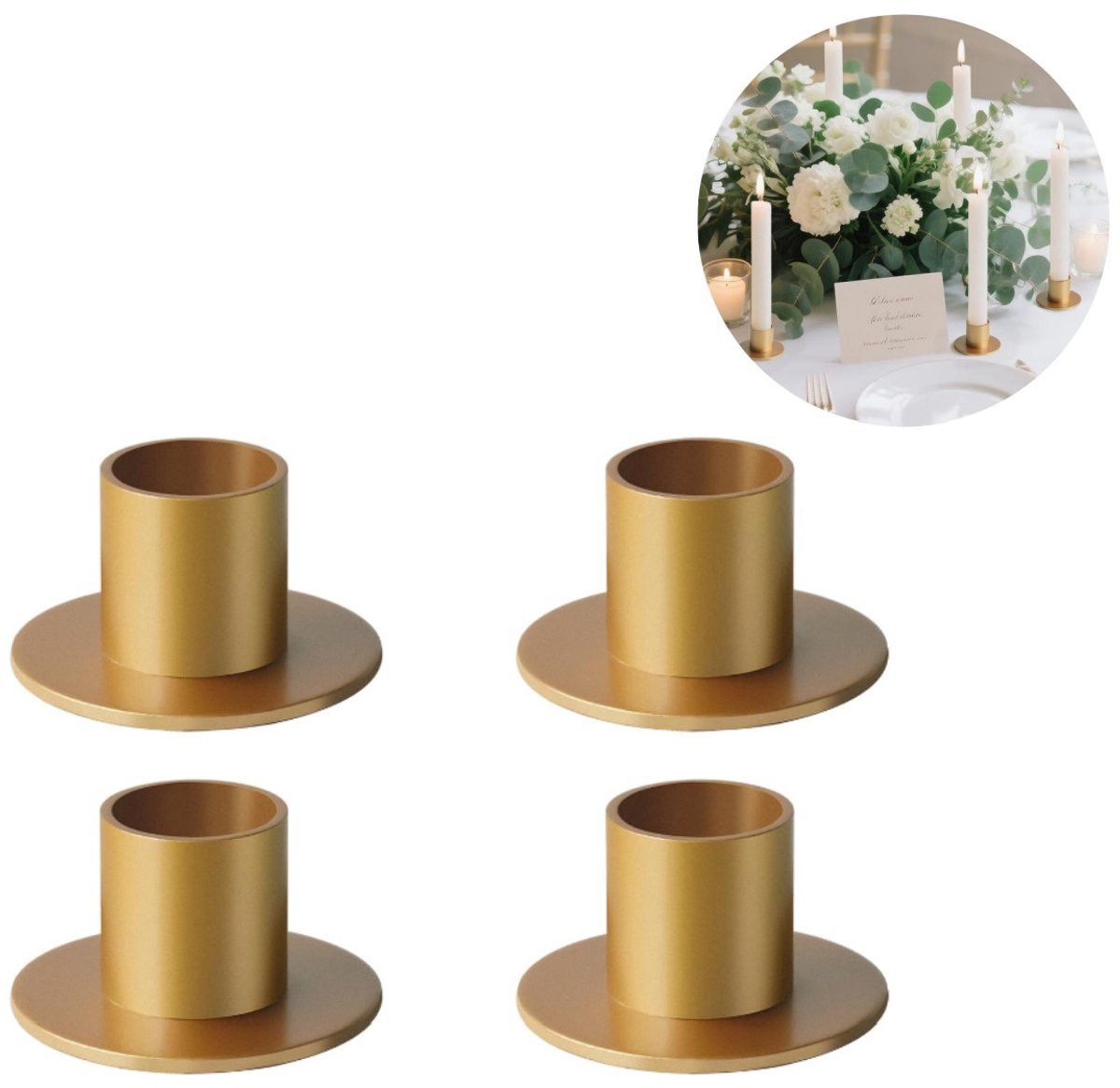 4 stuks - Kandelaars - Metalen kandelaars - Minimalistische stijl - Vintage - Kaarsenstandaards - Ideaal voor romantische tafeldecoraties, bruiloftsarrangementen, kaarsenopstelling - Elegante ornamenten - Kolomvormig - Goud