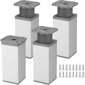 4 stuks - Meubelpoten - 10 cm - Verstelbare meubelvoeten - Verstelbare tafelpoten - bank voeten - bed voeten - tafelpoten - kastvoeten - kastpoot - tafelpoten van aluminiumlegering - voor keukenbank, banken, salontafels, meubels, kast en bed - wit