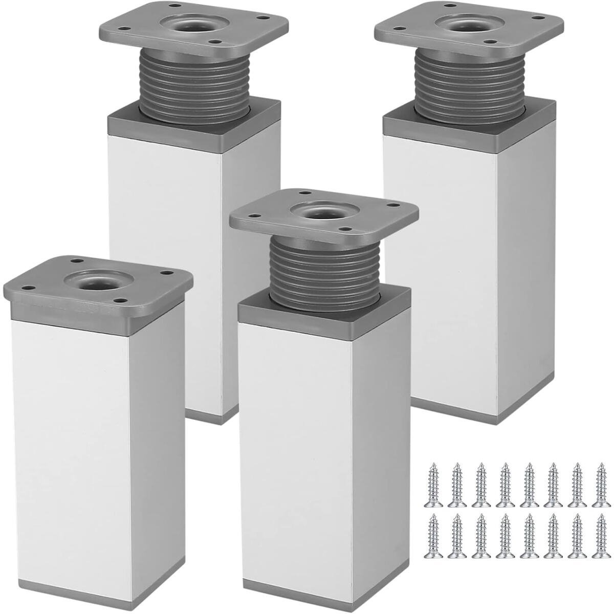 4 stuks - Meubelpoten - 10 cm - Verstelbare meubelvoeten - Verstelbare tafelpoten - bank voeten - bed voeten - tafelpoten - kastvoeten - kastpoot - tafelpoten van aluminiumlegering - voor keukenbank, banken, salontafels, meubels, kast en bed - wit