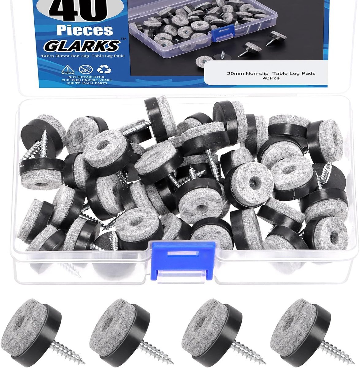 40pcs Zwarte 20MM Meubelglijders - Schroef-on Meubel - Antislip Vilt Pad Slider Vloerbeschermer voor Houten Poot Voeten van Stoel Tafel Bank Kruk