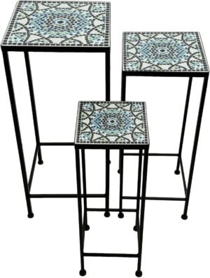 AXI Eline Mozaïek Plantentafel Vierkant Multikleur - Set 3 stuks - Bijzettafels - Diverse Afmetingen - Mozaïeklook - Ingelegd met keramische tegels - Voor binnen, tuin, terras en balkon