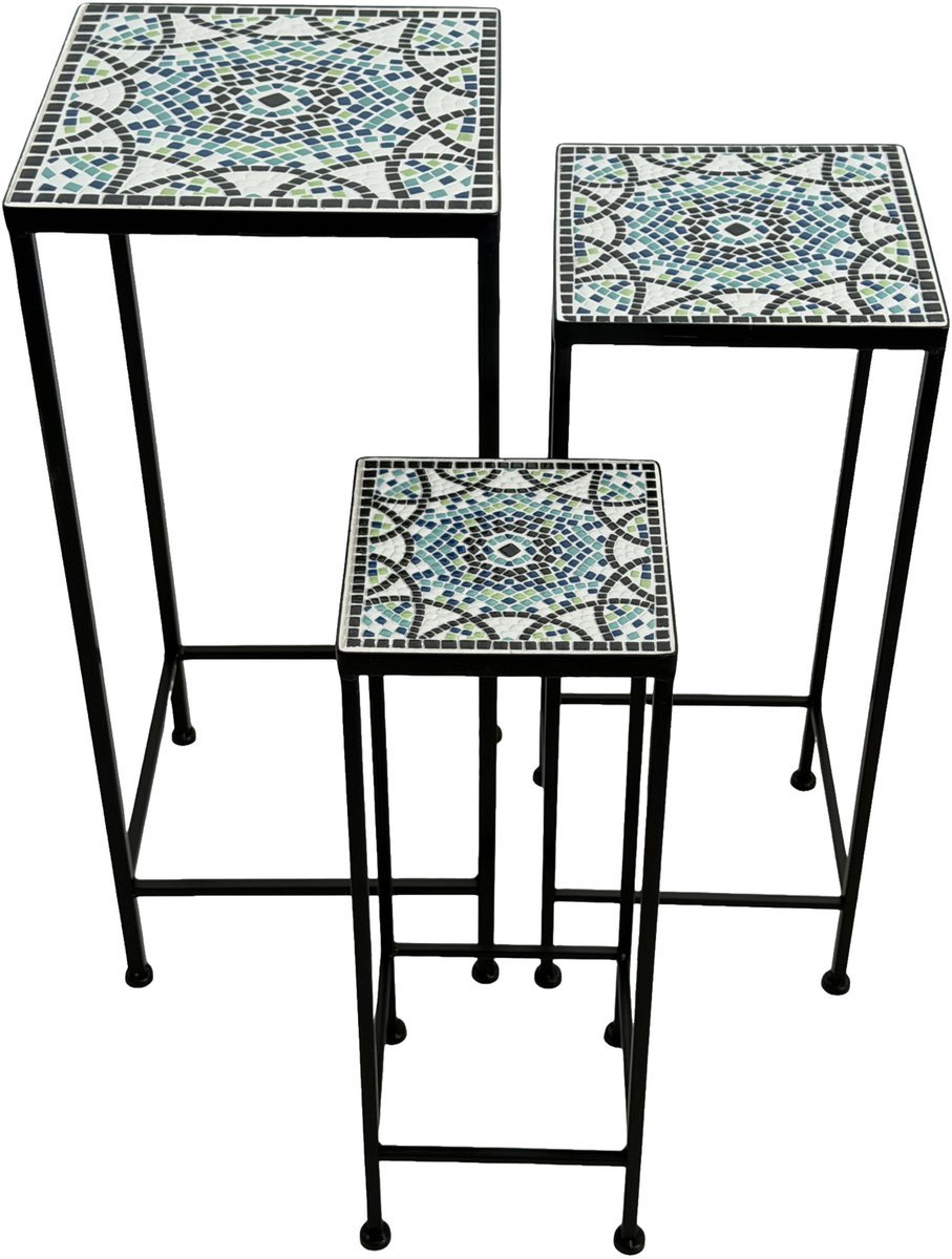 AXI Eline Mozaïek Plantentafel Vierkant Multikleur - Set 3 stuks - Bijzettafels - Diverse Afmetingen - Mozaïeklook - Ingelegd met keramische tegels - Voor binnen, tuin, terras en balkon