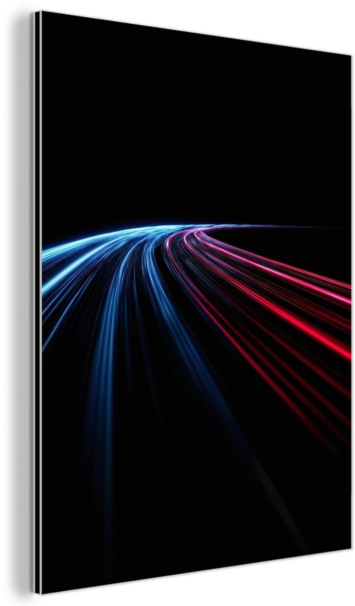 Aluminium schilderij 90x120 cm - Wanddecoratie metaal - Strepen - Gebogen - Blauw - Metalen muurdecoratie woonkamer - Decoratie industrieel - Foto op dibond - Industriële accessoires slaapkamer