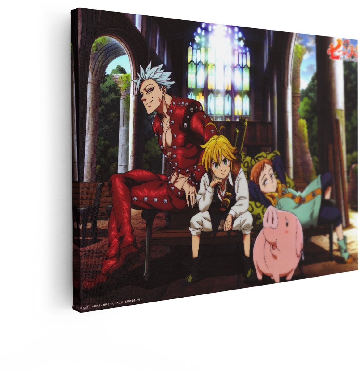 Artaza Canvas Schilderij De Zeven Zonde: Meliodas - Ban en King Rusten Uit met Hawk de Varkens - 120x90 cm - Groot - Wanddecoratie Woonkamer - Schilderijen - Muurdecoratie