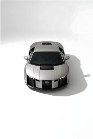 Audi Sportwagen Minimal White - 120x180 cm - Dibond Wanddecoratie - Premium Aluminium Wandprint - Luxe Auto Kunstdruk - Audi