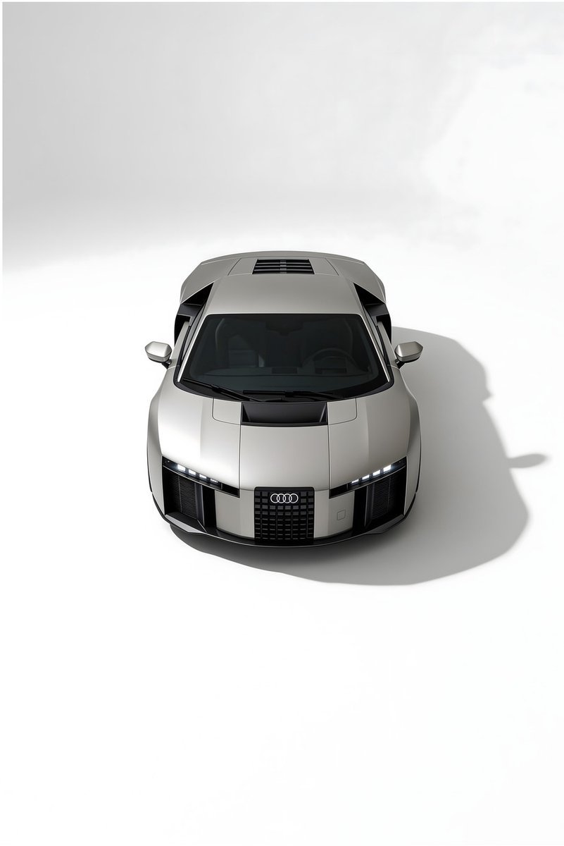 Audi Sportwagen Minimal White - 120x180 cm - Dibond Wanddecoratie - Premium Aluminium Wandprint - Luxe Auto Kunstdruk - Audi