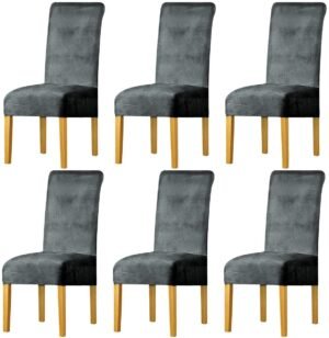 Azomor® Rekbare fluwelen stoelhoezen voor eetkamerstoelen set van zes zilvergrijs