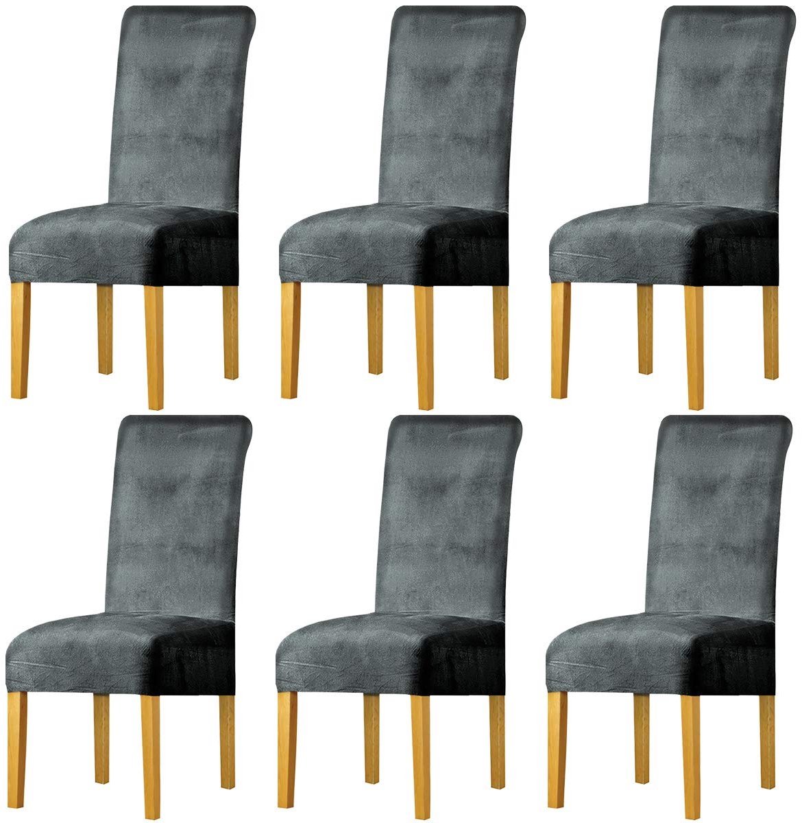 Azomor® Rekbare fluwelen stoelhoezen voor eetkamerstoelen set van zes zilvergrijs