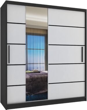 BELINI Verona MBP Schuifdeurkast 133 cm Zwart/Wit Mat - Kledingkast met Spiegel - Comfort Line Slaapkamerkast