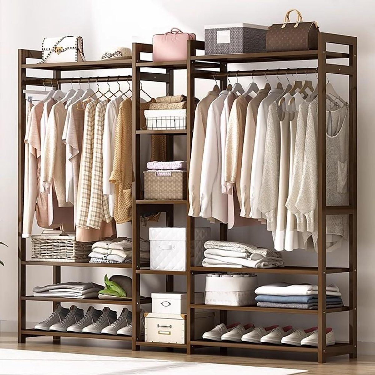 Bamboe Kapstok - Open Kledingkast - Opbergen Kleding - Afneembare Stang - 170x30x150cm - Natuurlijk