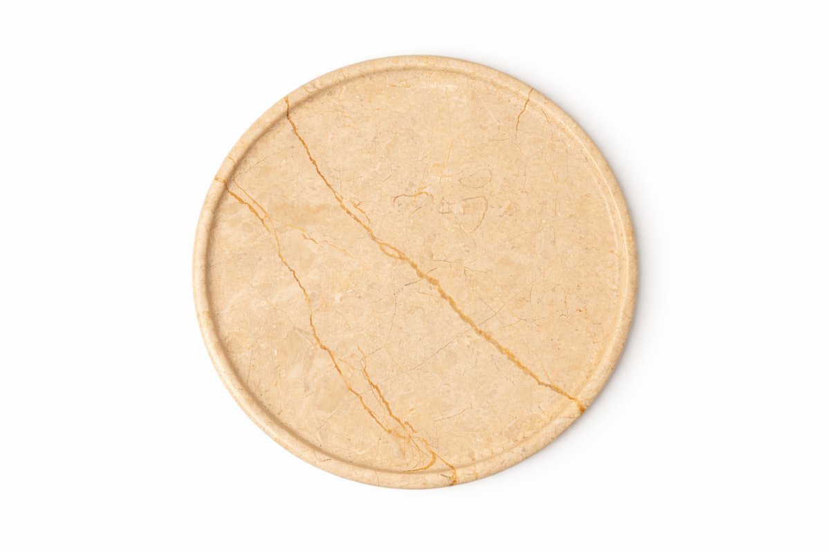 Beige Marmeren Tray - Ronde Natuurstenen Schaal - Handgemaakt Decoratieplateau