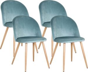 Betaalbare Goederen® Eetkamer Stoelen - Set van 4 - Aqua Blauw - Zachte Fluweel - Houten Poten