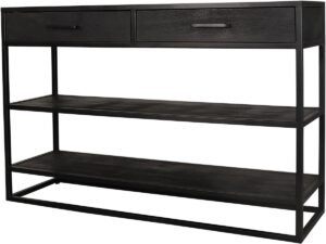 Bijzettafel Visgraat - Salontafel Hout - Decoratief Plaatsen - Duurzaam Mangohout - 120 cm - Zwart