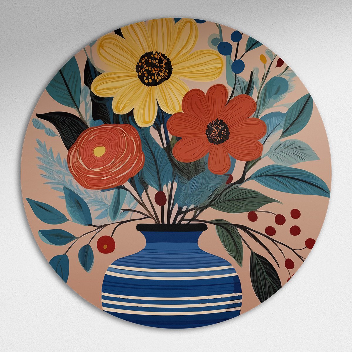 Bloemenpracht Muurcirkel - Luxe Muurcirkel 80x80 cm op Dibond - Sfeervolle Wanddecoratie voor Woonkamer & Slaapkamer