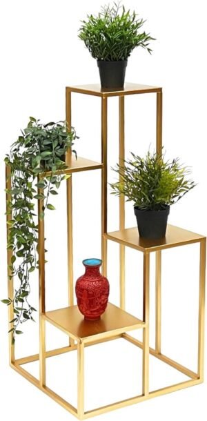Bloementrap Metaal - Plantenstandaard Bloemenzuil - Planten Presenteren - Stevig Gelast Frame - 82 cm Hoog - Goud