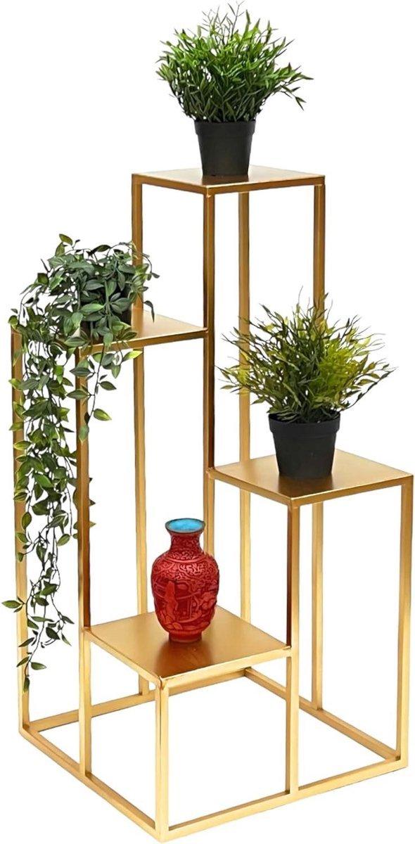 Bloementrap Metaal - Plantenstandaard Bloemenzuil - Planten Presenteren - Stevig Gelast Frame - 82 cm Hoog - Goud