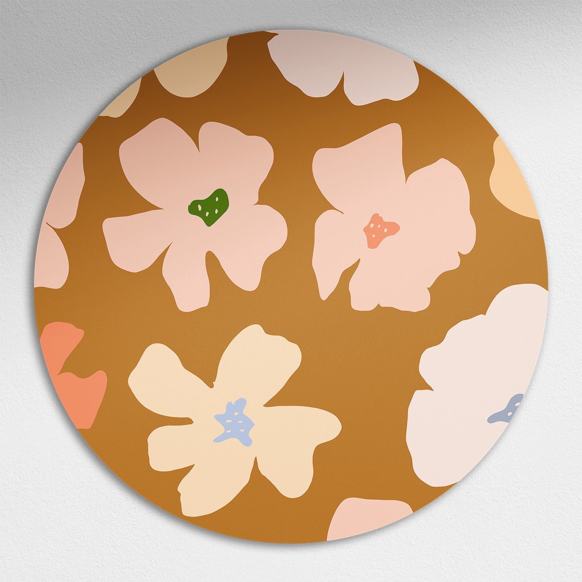 Bloemrijke Muurcirkel - Luxe Muurcirkel 120x120 cm op Dibond - Sfeervolle Wanddecoratie voor Woonkamer & Slaapkamer