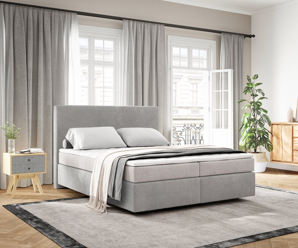 Boxspringbed Dream-Well Cord Zilvergrijs 160x200 cm met TFK Matras en Topper
