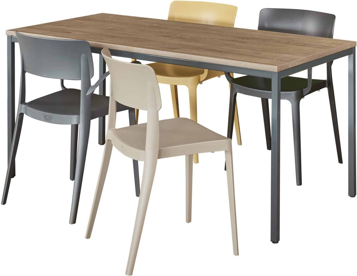 Bureautafel of kantinetafel breed 200CM diep 100CM bladkleur Beuken framekleur Licht grijs (Ral 7035)