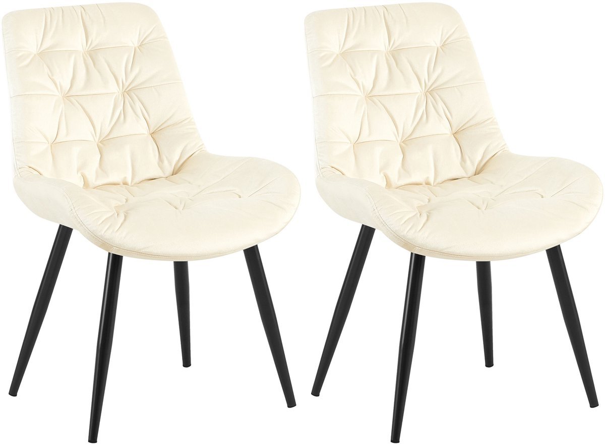 CLP Rossford Set van 2 eetkamerstoelen - klassiek - met rugleuning - velvet - fluweel - Fluweel/creme