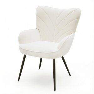 COLAMY Moderne accentstoel - Gestoffeerde fluwelen fauteuil - Gebogen rugleuning - Gewatteerde armleuningen - Kussen met hoge dichtheid - Metalen poten - Fauteuil - Wit