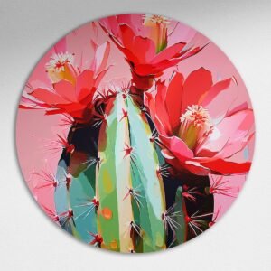 Cactus Bloemen Muurcirkel - Luxe Muurcirkel 80x80 cm op Dibond - Sfeervolle Wanddecoratie voor Woonkamer & Slaapkamer