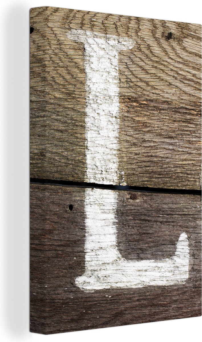 Canvas schilderij 120x180 cm - Wanddecoratie Een geverfde l tegen een houten achtergrond - Muurdecoratie woonkamer - Slaapkamer decoratie - Kamer accessoires - Schilderijen