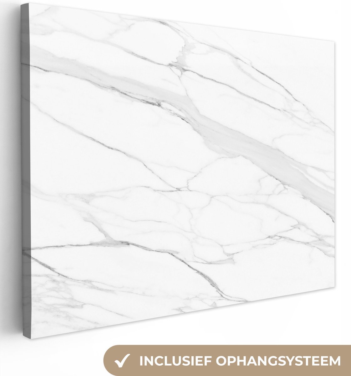 Canvas schilderij 160x120 cm - Wanddecoratie Marmer - Wit - Lijn - Patronen - Luxe - Marmerlook - Muurdecoratie woonkamer - Slaapkamer decoratie - Kamer accessoires - Schilderijen