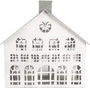 Clayre & Eef Decoratie Beeld Huis 34x16x34 cm Wit Metaal