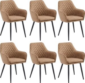Colenis® - Laura Eetkamerstoel - Set Van 6 - Sand - Microfiber Stof - Design - Industrieel - Met armleuning