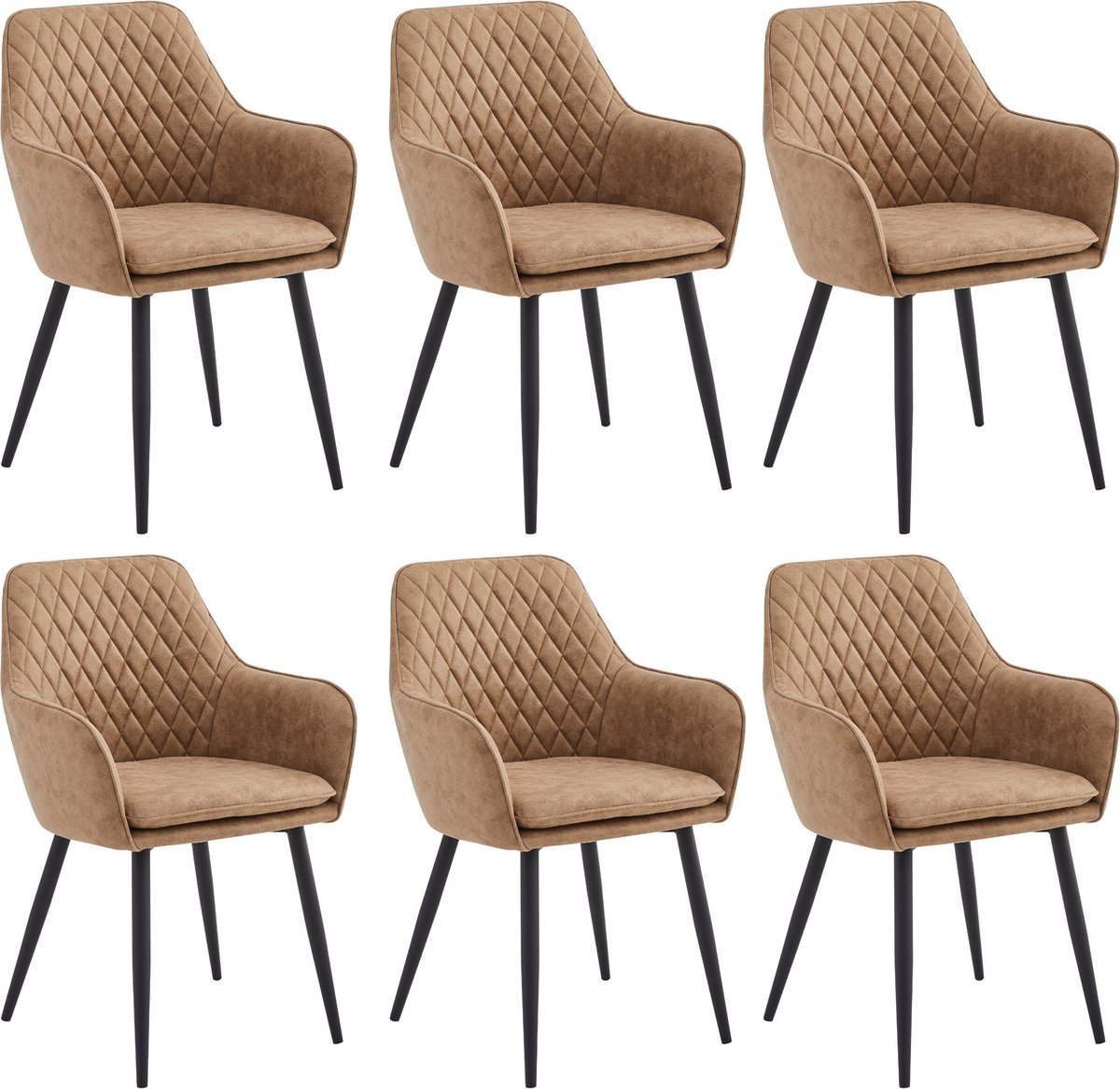 Colenis® - Laura Eetkamerstoel - Set Van 6 - Sand - Microfiber Stof - Design - Industrieel - Met armleuning