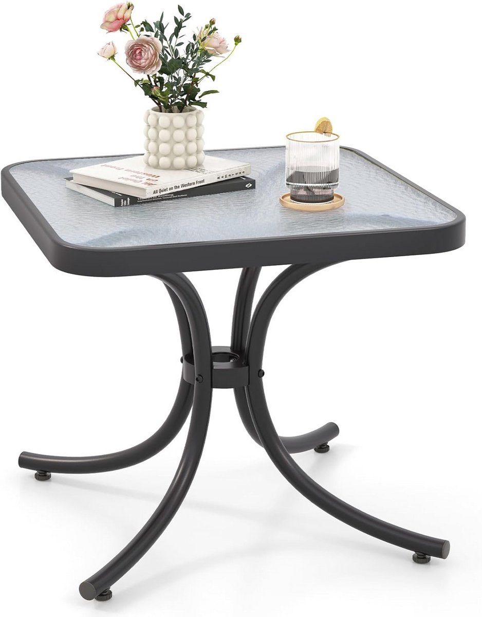 Compacte Metalen Tuintafel met Glasplaat, Weerbestendig en Stijlvol voor Tuin, Terras, en Balkon
