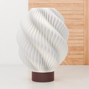 Dastium Home - Witte tafellamp op rode poot - Japandi lamp - Tafellamp landelijk - Schemerlamp woonkamer of leeslamp slaapkamer - Sfeerlamp van duurzaam plastic geschikt voor E27 LED