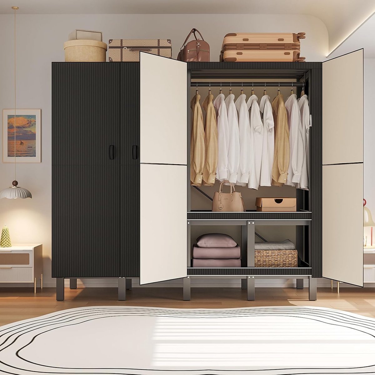 Draagbare Stoffen Kledingkast 190 cm - Opvouwbaar Kledingrek voor Zwaar Gebruik 500 kg met Deksel - Vrijstaande Garderobe voor Slaapkamer en Woonkamer - Robuust en Ruim