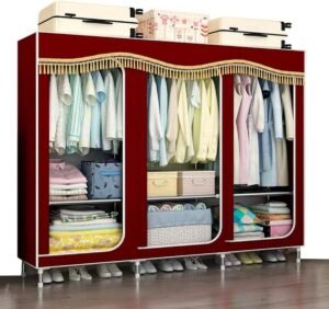 Draagbare kledingkast - Opbergkast Stellingkast - Kleding opbergen - Ruimtebesparend ontwerp - 200x45x170cm - Rood